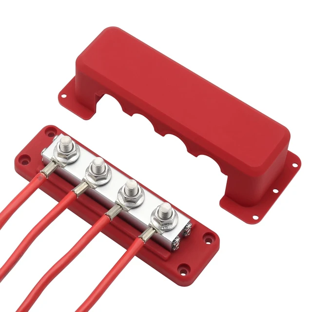 Alt view image 7 of 7 - 600 Amp Bus Bar Power Distribution Block, 12V-48V DC | Heavy Duty Tin-Plated Copper with 8*M10 3/8" Studs & Insulated Cover, Positive Negative for RV Marine Solar Truck Battery