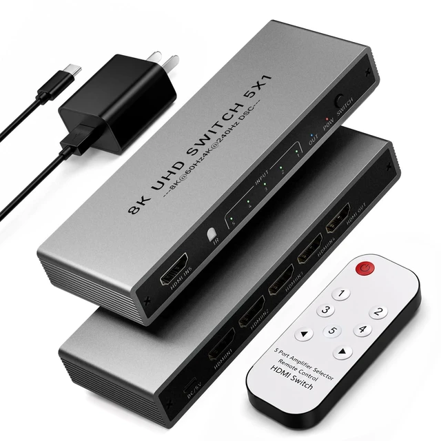 Main image of Hdmi Switch 5 in 1 Out - 8K@60Hz 4K@240Hz/144Hz/120Hz HDMI Switch with Remote Support 3D/HDR/HDCP2.3, for PS5/4 Xbox Nintendo Switch Roku Apple TV Fire Stick Multi Hdmi Port Aluminum 8K HDMI Splitter