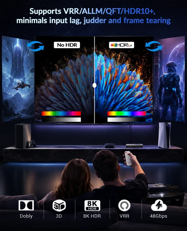 Alt view image 7 of 7 - Hdmi Switch 5 in 1 Out - 8K@60Hz 4K@240Hz/144Hz/120Hz HDMI Switch with Remote Support 3D/HDR/HDCP2.3, for PS5/4 Xbox Nintendo Switch Roku Apple TV Fire Stick Multi Hdmi Port Aluminum 8K HDMI Splitter