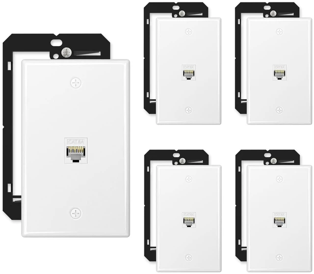 Main image of iwillink 5-Pack Cat6A Ethernet Wall Plate, 1-Port RJ45 Wall Plate, White | 1-Port Keystone Wall Plates with Cat 6A Coupler 10Gbit/s and Bracket, Female to Female Cat6a Wall Plate, Cat6a/Cat6/5e, PoE