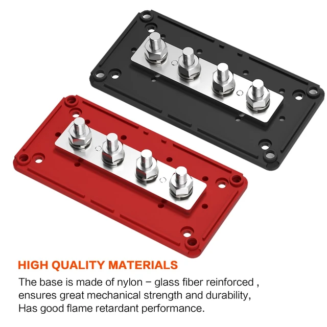 Alt view image 3 of 7 - AMOMD 2pcs 300A Bus Bar Brass Power Distribution Block 4 3/8 inch (M10) Studs Busbar Positive Negative Ground Terminal Block Junction Block Buss Bar with Cover for Marine Car RV Boat Solar