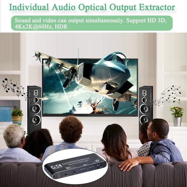 Alt view image 6 of 7 - Anber-Tech 4K HDMI Splitter 2x4, HDMI Switch 2 in 4 Out Switcher Box with Audio Extractor and IR Remote Control, Support Ultra 4K HDR,4Kx2K@60Hz, 3D, 1080PHDMI 2.0b, HDCP 2.2