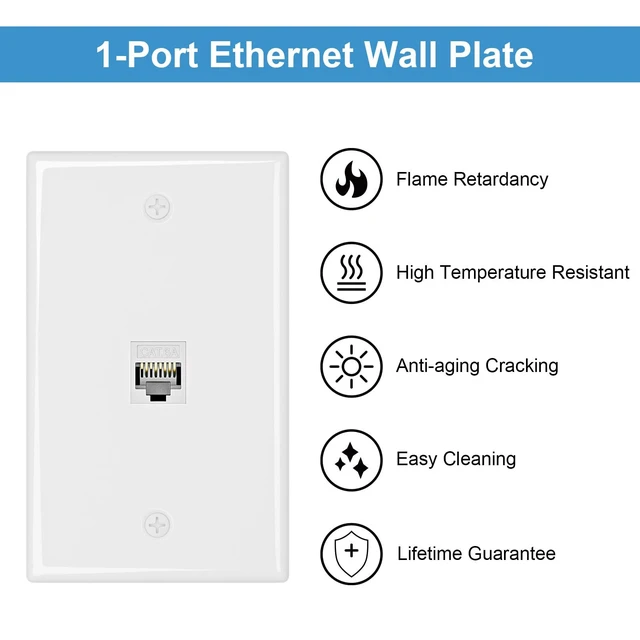 Alt view image 3 of 7 - iwillink 5-Pack Cat6A Ethernet Wall Plate, 1-Port RJ45 Wall Plate, White | 1-Port Keystone Wall Plates with Cat 6A Coupler 10Gbit/s and Bracket, Female to Female Cat6a Wall Plate, Cat6a/Cat6/5e, PoE