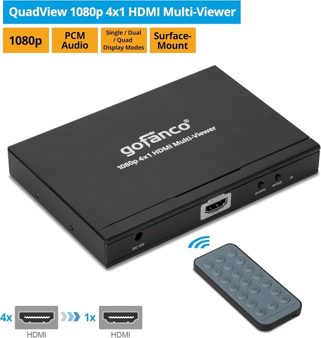Alt view image 2 of 7 - gofanco 1080p 4x1 HDMI Multi Viewer (QuadView) | View 4 HDMI Sources on 1 Screen, 1080p Quad/Dual/Single Modes, IR Remote, Ideal for Security, Gaming & Monitoring QuadView