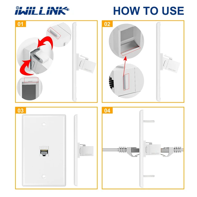 Alt view image 6 of 7 - iwillink 5-Pack Cat6A Ethernet Wall Plate, 1-Port RJ45 Wall Plate, White | 1-Port Keystone Wall Plates with Cat 6A Coupler 10Gbit/s and Bracket, Female to Female Cat6a Wall Plate, Cat6a/Cat6/5e, PoE