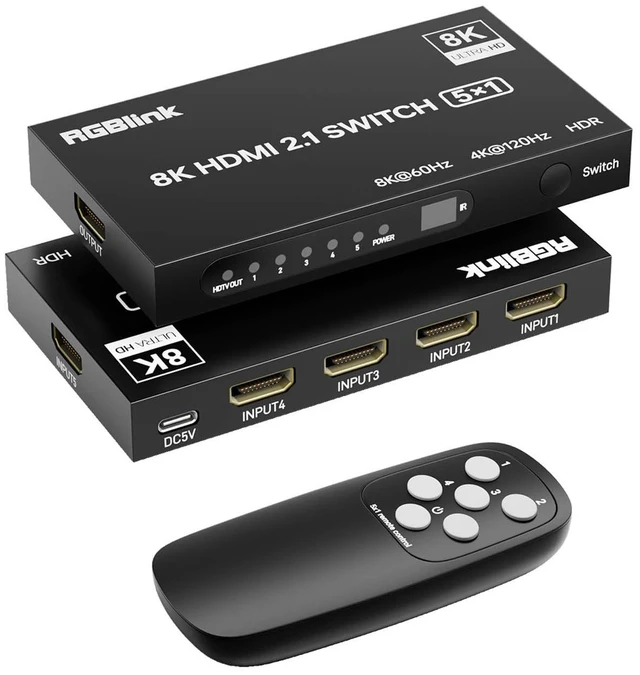 Main image of 8K HDMI Switch 5 in 1 Out, HDMI 2.1 Switch 4K@120Hz with Remote Selector | 8K@60Hz,48Gbps, HDR10+,5 Port HDMI Switcher Splitter, Compatible with PS5,Switch, Xbox, Apple TV Fire Stick,PC, Monitor