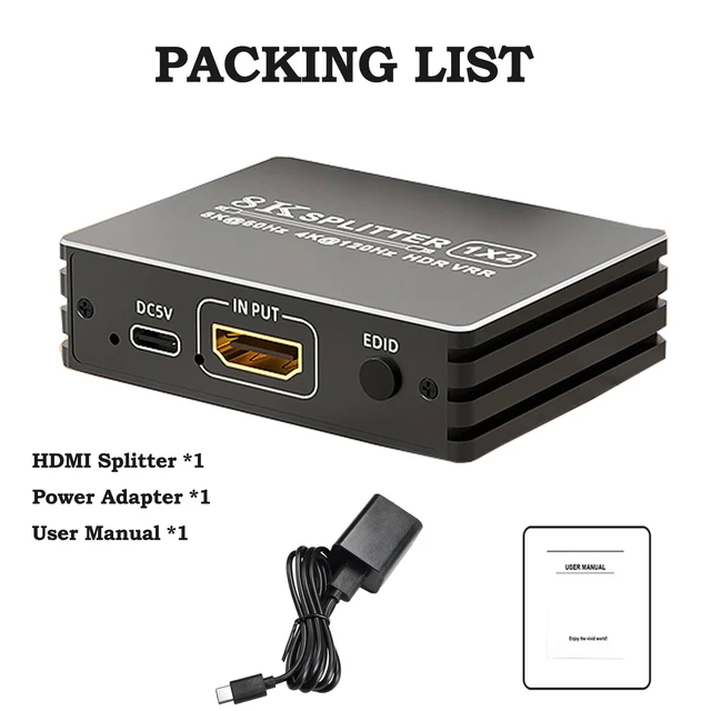 Alt view image 7 of 7 - BolAAzuL HDMI 2.1 Splitter 1 in 2 Out 4K 120Hz w/Audio Out, Mirror Only | 8K 60Hz 1 to 2 HDMI Y Splitter 1x2 for Dual Monitors Duplicate (No Extend), HDCP 2.3 HDR 48Gbps VRR ALLM, for PS5/Xbox/PC/TV