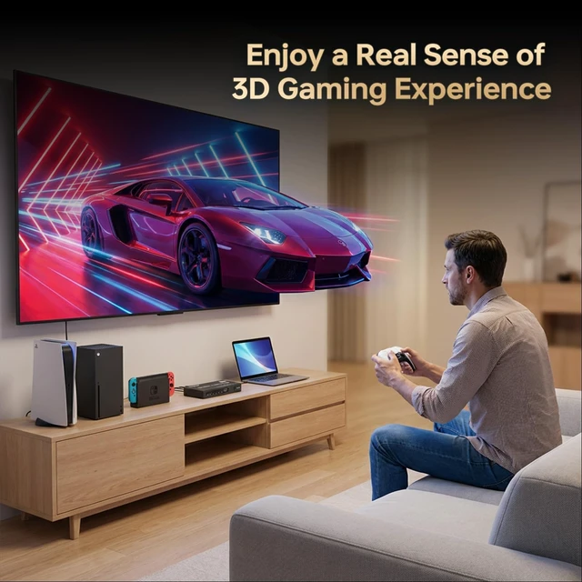 Alt view image 4 of 7 - 8K HDMI Switch 5 in 1 Out, HDMI 2.1 Switch 4K@120Hz with Remote Selector | 8K@60Hz,48Gbps, HDR10+,5 Port HDMI Switcher Splitter, Compatible with PS5,Switch, Xbox, Apple TV Fire Stick,PC, Monitor