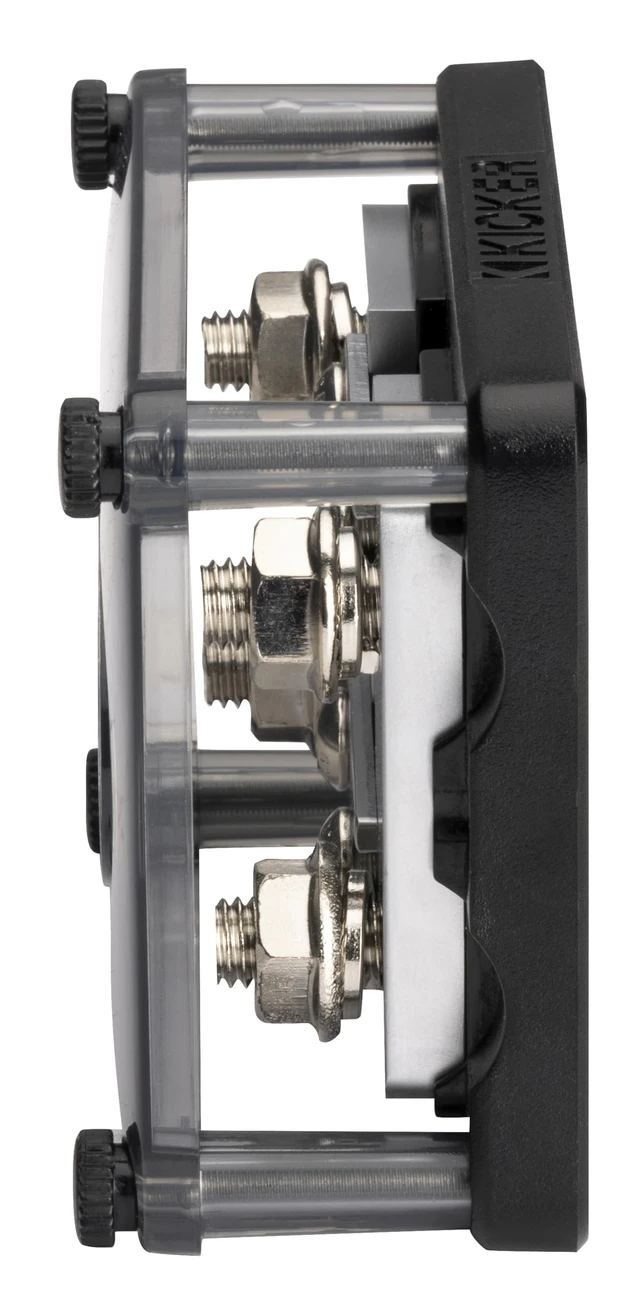 Alt view image 6 of 7 - Kicker 50HPFD2 Warhorse 2-Output Fused Distribution Block | Dual amp power feeds, built-in circuit protection, clean amplifier wiring