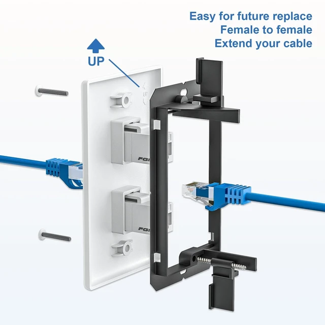Alt view image 3 of 7 - FGB 2-Port Keystone Wall Plate, with Low Voltage Mounting Bracket, 20 Pack | with Single Gang Decorator Wall for RJ45, HDMI, and Coax Keystone Inserts, White, Cat Ethernet Wall Plate