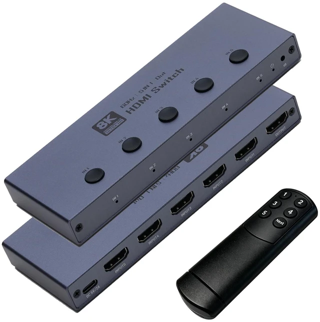 Main image of HDMI 2.1 Switch, HDMI Switcher 5 in 1 Out 8K@60Hz 4K@240Hz HDMI 2.1 Switcher Selector with Remote Support CEC 3D HDR HDCP2.3 Dolby Vision/Atmos for PS5/4 Xbox Nintendo Switch Fire Stick