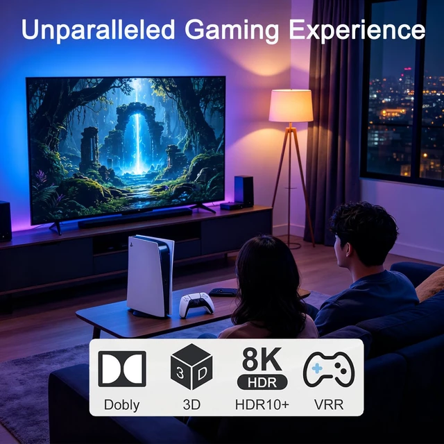 Alt view image 6 of 7 - HDMI 2.1 Switch, HDMI Switcher 5 in 1 Out 8K@60Hz 4K@240Hz HDMI 2.1 Switcher Selector with Remote Support CEC 3D HDR HDCP2.3 Dolby Vision/Atmos for PS5/4 Xbox Nintendo Switch Fire Stick