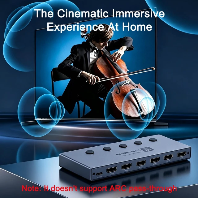 Alt view image 7 of 7 - HDMI 2.1 Switch, HDMI Switcher 5 in 1 Out 8K@60Hz 4K@240Hz HDMI 2.1 Switcher Selector with Remote Support CEC 3D HDR HDCP2.3 Dolby Vision/Atmos for PS5/4 Xbox Nintendo Switch Fire Stick