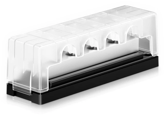 Main image of MICRL 600A Battery Bus Bar, 48V DC Power Distribution Block, 4 M10 Studs | C11000 Tin-Plated Copper, Clear Snap-On Cover, Wide Lug Spacing, 2 Side M4 Terminals, Marine, RV, Solar & Inverter Systems
