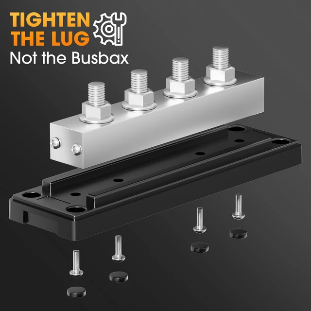 Alt view image 5 of 7 - MICRL 600A Battery Bus Bar, 48V DC Power Distribution Block, 4 M10 Studs | C11000 Tin-Plated Copper, Clear Snap-On Cover, Wide Lug Spacing, 2 Side M4 Terminals, Marine, RV, Solar & Inverter Systems