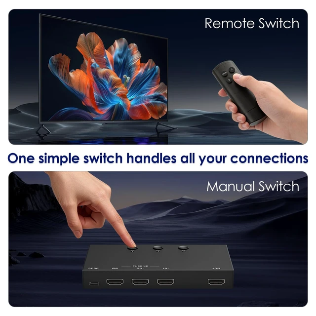 Alt view image 3 of 7 - 8K@60Hz HDMI 2.1 Switch 3 in 1 Out, 40Gbps Ultra HD 4K 120Hz, HDR10/Dolby Vision, 3D, Supports DTS-HD, Dolby TrueHD Compatible with PS5/4 Xbox Nintendo Switch Roku Apple TV Fire Stick Gaming PC
