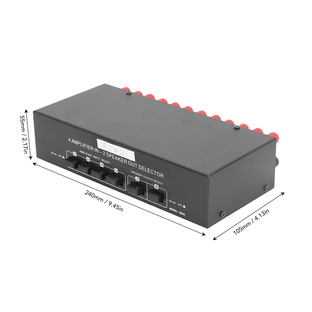 Alt view image 2 of 7 - Speaker Selector Switch 4 Amp 2 Speaker, 300W Passive Box | Aluminum alloy housing, plug and play stereo audio switcher, banana plug terminals, 4-16 ohm compatible
