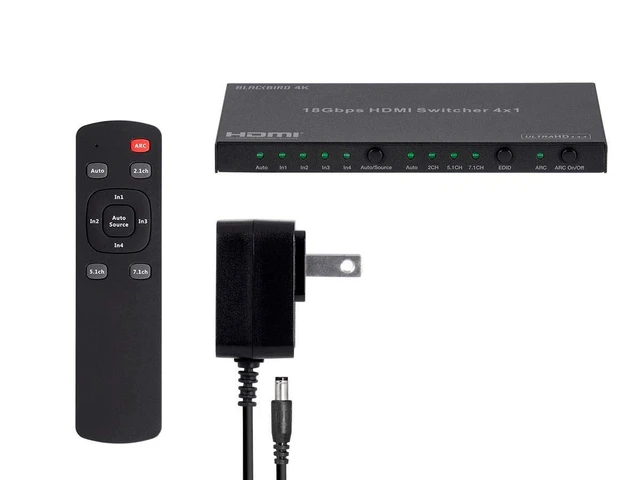 Alt view image 6 of 6 - Monoprice 4K HDMI Switch, 4x1, HDR, 18G, 4K@60Hz, 1080p@60Hz, YCbCr 4:4:4, HDCP 2.2, Dual ARC, Toslink and Analog Audio Extractor, Bidirectional IR Pass-Through - Blackbird Series