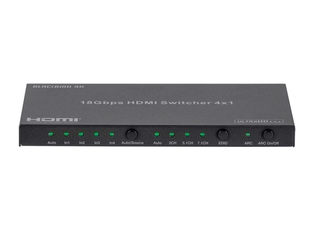 Alt view image 3 of 6 - Monoprice 4K HDMI Switch, 4x1, HDR, 18G, 4K@60Hz, 1080p@60Hz, YCbCr 4:4:4, HDCP 2.2, Dual ARC, Toslink and Analog Audio Extractor, Bidirectional IR Pass-Through - Blackbird Series
