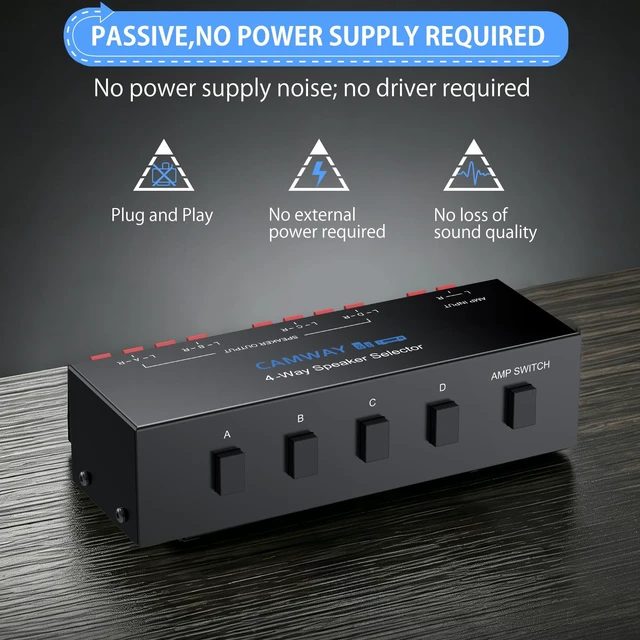Alt view image 4 of 7 - CAMWAY 4 Zone Speaker Selector Switch,Passive 1 in 4 Out Audio Splitter | Amplifier Speaker Switch Fit 4-16 Speakers for Home Audio,Commercial Systems,Independent A/B/C/D &Master Switch,150W/Channel