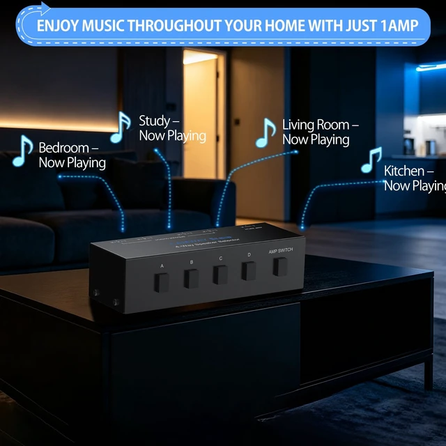 Alt view image 6 of 7 - CAMWAY 4 Zone Speaker Selector Switch,Passive 1 in 4 Out Audio Splitter | Amplifier Speaker Switch Fit 4-16 Speakers for Home Audio,Commercial Systems,Independent A/B/C/D &Master Switch,150W/Channel