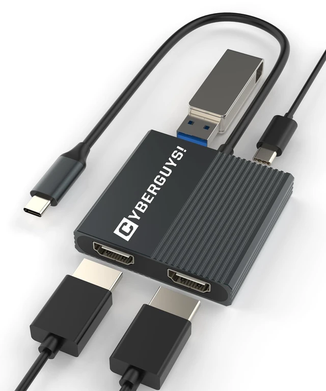 Main image of Cyberguys 4-in-1 USB-C to Dual HDMI Adapter | Type C Hub for 2 Monitors, 4K@60Hz Extended Display, USB 3.0, 100W PD Charging, HDMI Splitter for Laptop, MacBook, Windows