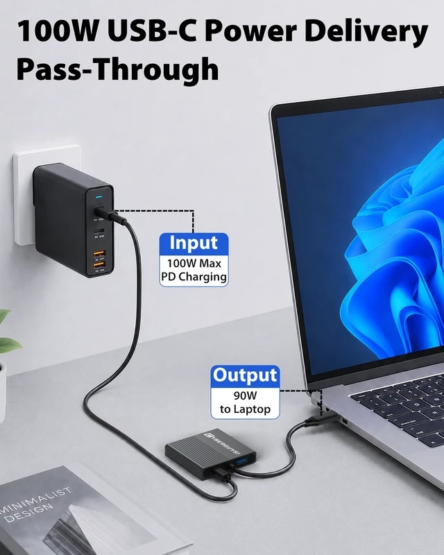Alt view image 6 of 7 - Cyberguys 4-in-1 USB-C to Dual HDMI Adapter | Type C Hub for 2 Monitors, 4K@60Hz Extended Display, USB 3.0, 100W PD Charging, HDMI Splitter for Laptop, MacBook, Windows