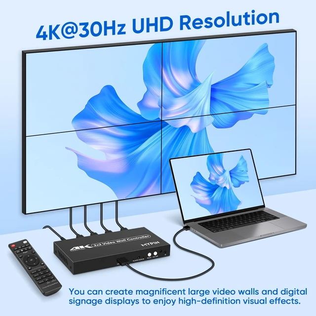 Alt view image 3 of 7 - 2x2 HDMI 4K Video Wall Controller with Media Player Function, 180°Rotate | 4K@30HZ TV Wall Processor, 8 Display Modes 1x1 1x2 1x3 1x4 2x2 2x1 3x1 4x1 with Remote Control for 4x1-1 HDMI Input/Output