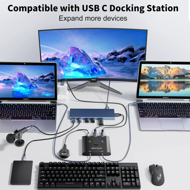 Alt view image 3 of 7 - KCEVE USB C Switch 2 in 1 Out, USB C Switch 2 Laptops 1 Monitor