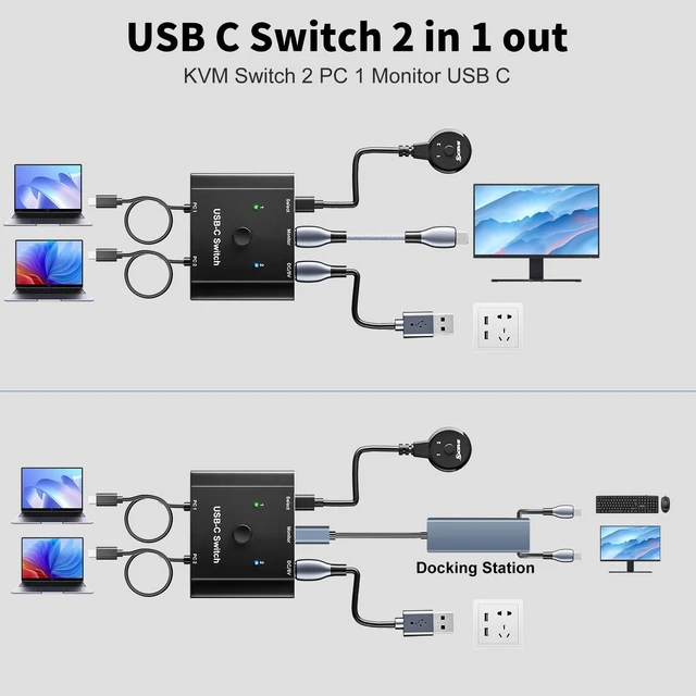 Alt view image 6 of 7 - KCEVE USB C Switch 2 in 1 Out, USB C Switch 2 Laptops 1 Monitor