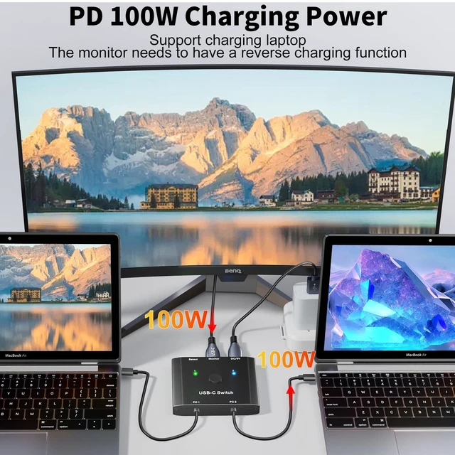 Alt view image 7 of 7 - KCEVE USB C Switch 2 in 1 Out, USB C Switch 2 Laptops 1 Monitor