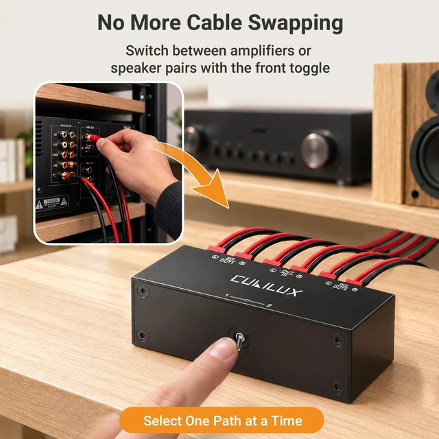 Alt view image 3 of 7 - Cubilux Aluminum 2-Channel Bidirectional Stereo Speaker Selector | 30W(30V/1A) 2-In-1-Out / 1-In-2-Out Switcher, A/B Audio Switch Box with Terminal Clamps for Passive Speaker, Amplifiers