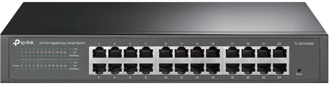 Main image of TP-Link TL-SG1024DE, 24 Port Gigabit Easy Smart Managed Ehternet Switch | Plug & Play, Desktop/Rackmount, Sturdy Metal w/Shielded Ports, Support QoS, VLAN, IGMP, LAG, Black
