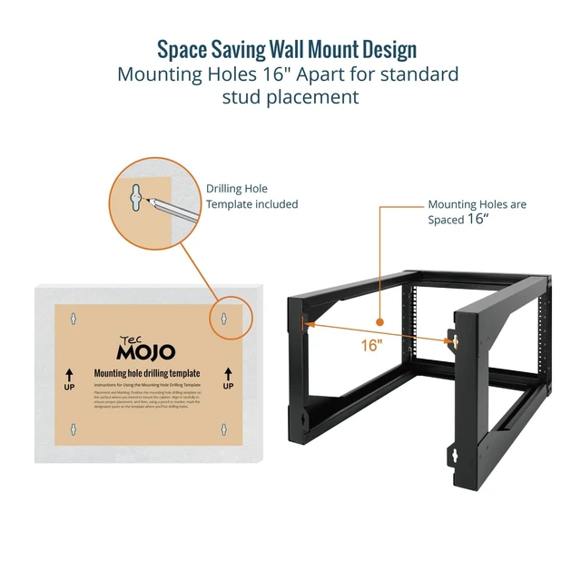 Alt view image 4 of 6 - Tecmojo 6U Wall Mount Server Rack Swing Gate, Wall Mount Rack for 19in Computer/AV/Data/IT/Media Equipment, Open Frame Server Rack with 24in Depth, Square&Tapped Holes