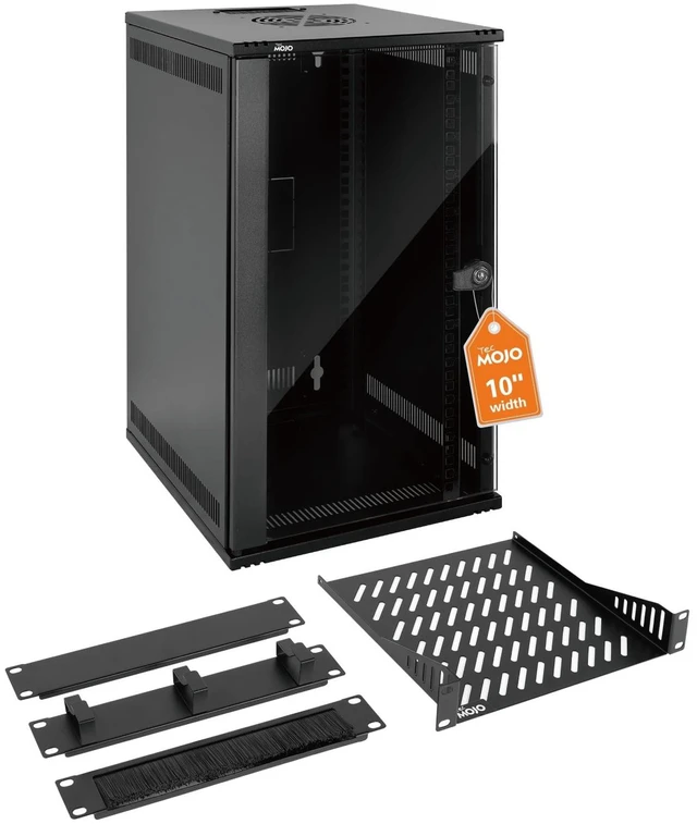 Main image of Tecmojo 12U 10 inch Rack, Wall Mount Network Cabinet Set,12.3W x 13D x 22.3H- Load Capacity 110Lbs(50 kg),Black 10" Wall Housing Server Rack Set