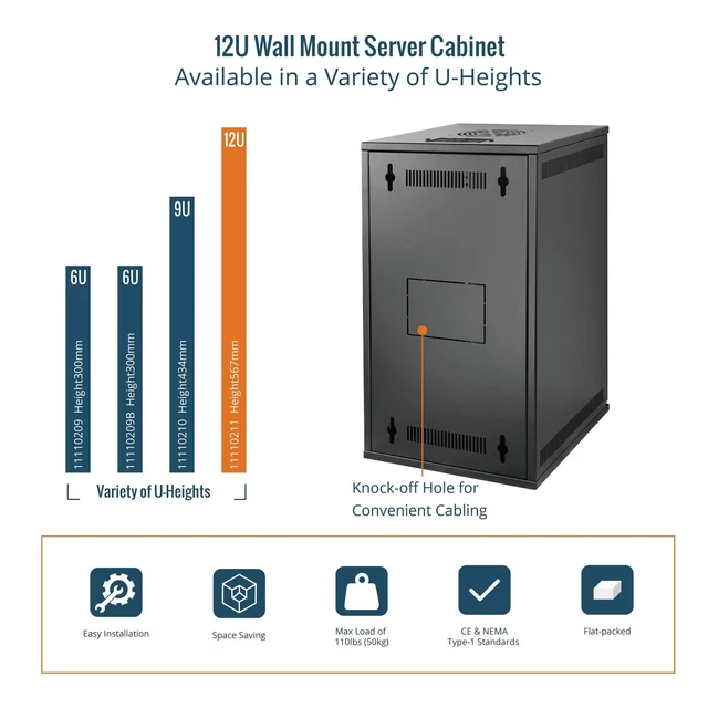 Alt view image 5 of 6 - Tecmojo 12U 10 inch Rack, Wall Mount Network Cabinet Set,12.3W x 13D x 22.3H- Load Capacity 110Lbs(50 kg),Black 10" Wall Housing Server Rack Set