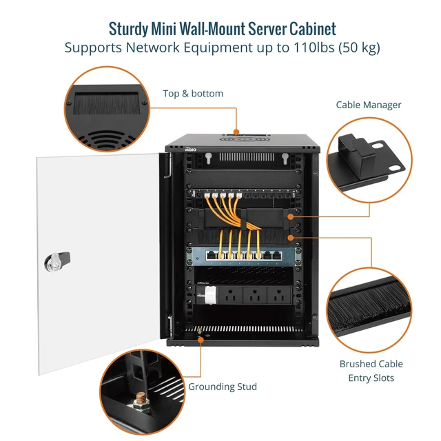 Alt view image 4 of 6 - Tecmojo 12U 10 inch Rack, Wall Mount Network Cabinet Set,12.3W x 13D x 22.3H- Load Capacity 110Lbs(50 kg),Black 10" Wall Housing Server Rack Set