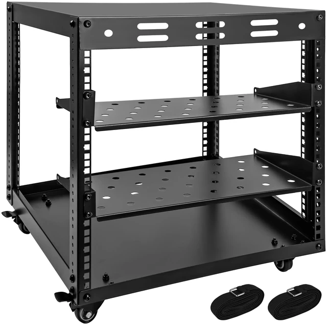 Main image of Eastrexon Upgraded 10U Server Rack with 4 Swivel Casters & 2 Shelves | Wall-Mountable & Freestanding Open Frame Network Rack for Computer/Data/IT/Stereo Equipment, 19.7L x 18.8W x 23.4H