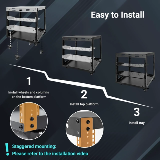 Alt view image 2 of 7 - Eastrexon Upgraded 10U Server Rack with 4 Swivel Casters & 2 Shelves | Wall-Mountable & Freestanding Open Frame Network Rack for Computer/Data/IT/Stereo Equipment, 19.7L x 18.8W x 23.4H
