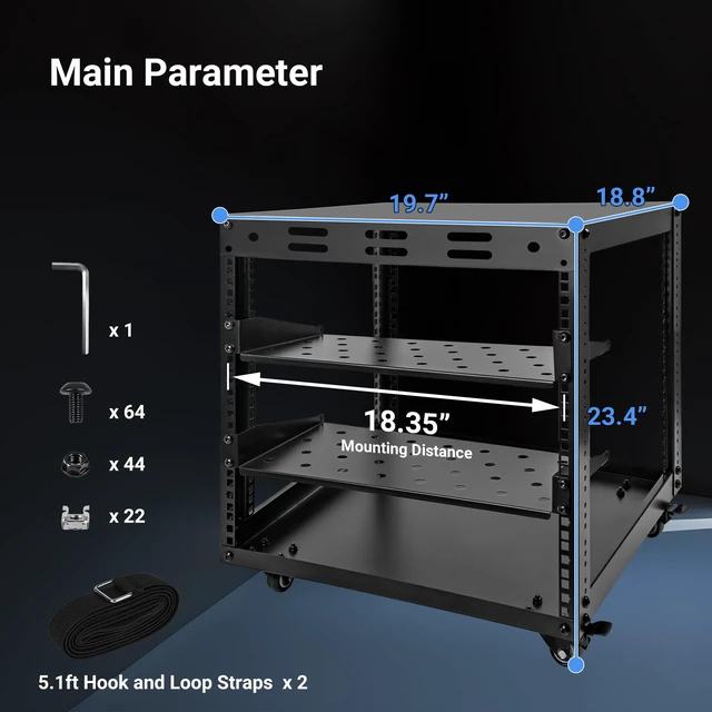 Alt view image 4 of 7 - Eastrexon Upgraded 10U Server Rack with 4 Swivel Casters & 2 Shelves | Wall-Mountable & Freestanding Open Frame Network Rack for Computer/Data/IT/Stereo Equipment, 19.7L x 18.8W x 23.4H