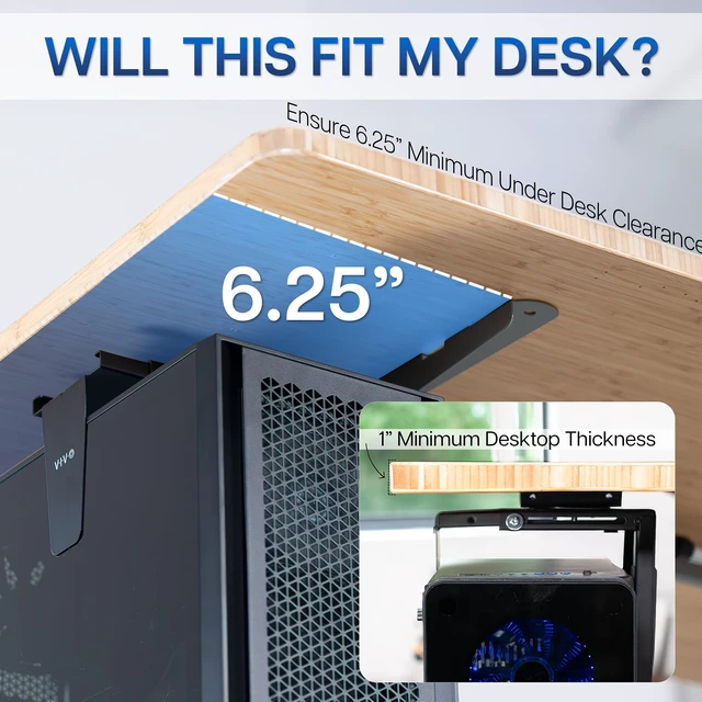 Alt view image 6 of 7 - VIVO Black Large Under Desk and Wall Office PC Mount, MOUNT-PC01L | 8.3 to 13 inch Wide Adjustable Computer Mount, CPU Case Machine Holder Stand, Swivel and Secure Locking, Holds 44 lbs