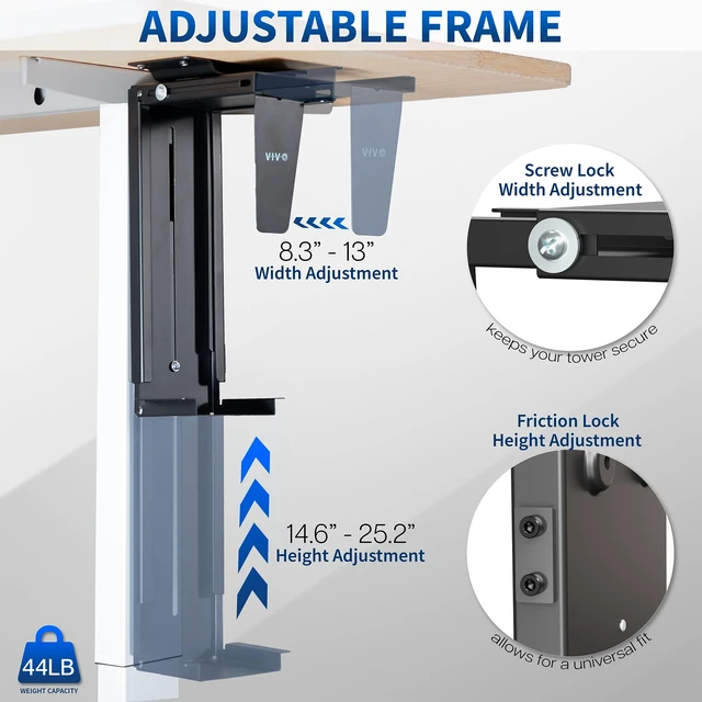 Alt view image 4 of 7 - VIVO Black Large Under Desk and Wall Office PC Mount, MOUNT-PC01L | 8.3 to 13 inch Wide Adjustable Computer Mount, CPU Case Machine Holder Stand, Swivel and Secure Locking, Holds 44 lbs