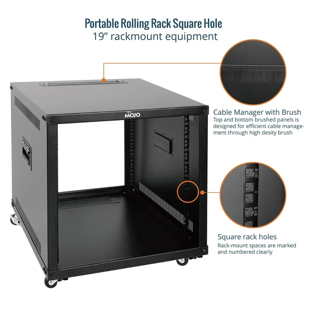 Alt view image 4 of 6 - Tecmojo 9U Portable Rolling Network Rack, 4-Post Mobile Open Frame Server Rack with Wheels, Free Standing Server Cabinet for Computer/Data/AV/IT Equipment/Network Equipment