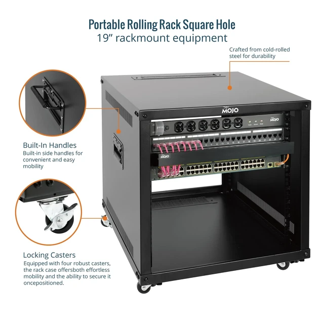Alt view image 3 of 6 - Tecmojo 9U Portable Rolling Network Rack, 4-Post Mobile Open Frame Server Rack with Wheels, Free Standing Server Cabinet for Computer/Data/AV/IT Equipment/Network Equipment