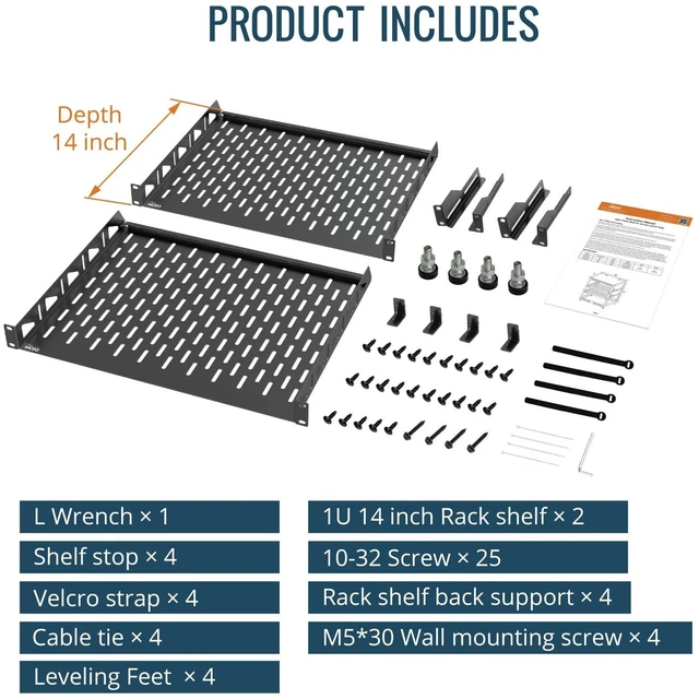 Alt view image 6 of 6 - Tecmojo 16U Open Frame Network Rack for IT & AV Gear, AV Rack Floor Standing or Wall Mounted,with 2 PCS 1U Rack Shelves & Mounting Hardware,Network Rack for 19" Networking,Audio and Video Device