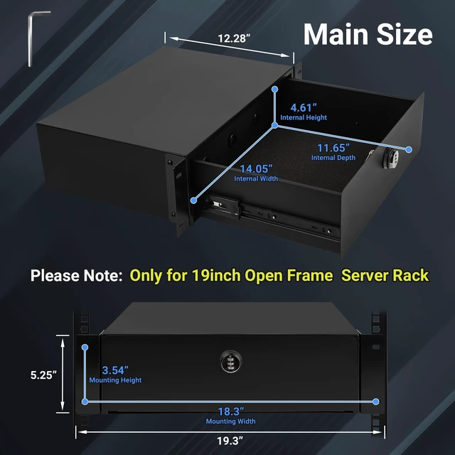 Alt view image 2 of 7 - Eastrexon 3U Rack Mount Drawer, Server Rack Drawer w/Combination Lock | Foam Pad & Smooth Rails, Powder Coated, Fit for Most 19" Server /DJ /AV /Network Equipment Racks, Enclosures and Cabinets