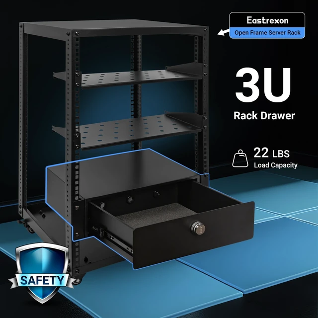 Alt view image 3 of 7 - Eastrexon 3U Rack Mount Drawer, Server Rack Drawer w/Combination Lock | Foam Pad & Smooth Rails, Powder Coated, Fit for Most 19" Server /DJ /AV /Network Equipment Racks, Enclosures and Cabinets