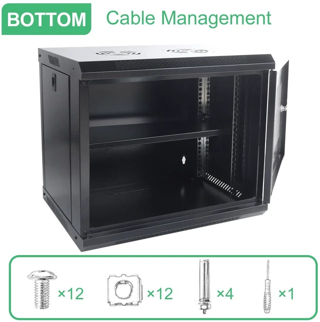 Alt view image 3 of 7 - 9U Wall Mount Server Cabinet IT Network Rack Enclosure Locking Door Black