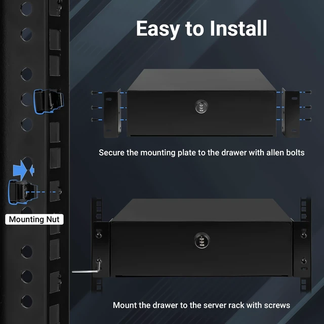 Alt view image 6 of 7 - Eastrexon 3U Rack Mount Drawer, Server Rack Drawer w/Combination Lock | Foam Pad & Smooth Rails, Powder Coated, Fit for Most 19" Server /DJ /AV /Network Equipment Racks, Enclosures and Cabinets