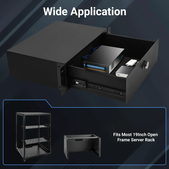 Alt view image 7 of 7 - Eastrexon 3U Rack Mount Drawer, Server Rack Drawer w/Combination Lock | Foam Pad & Smooth Rails, Powder Coated, Fit for Most 19" Server /DJ /AV /Network Equipment Racks, Enclosures and Cabinets